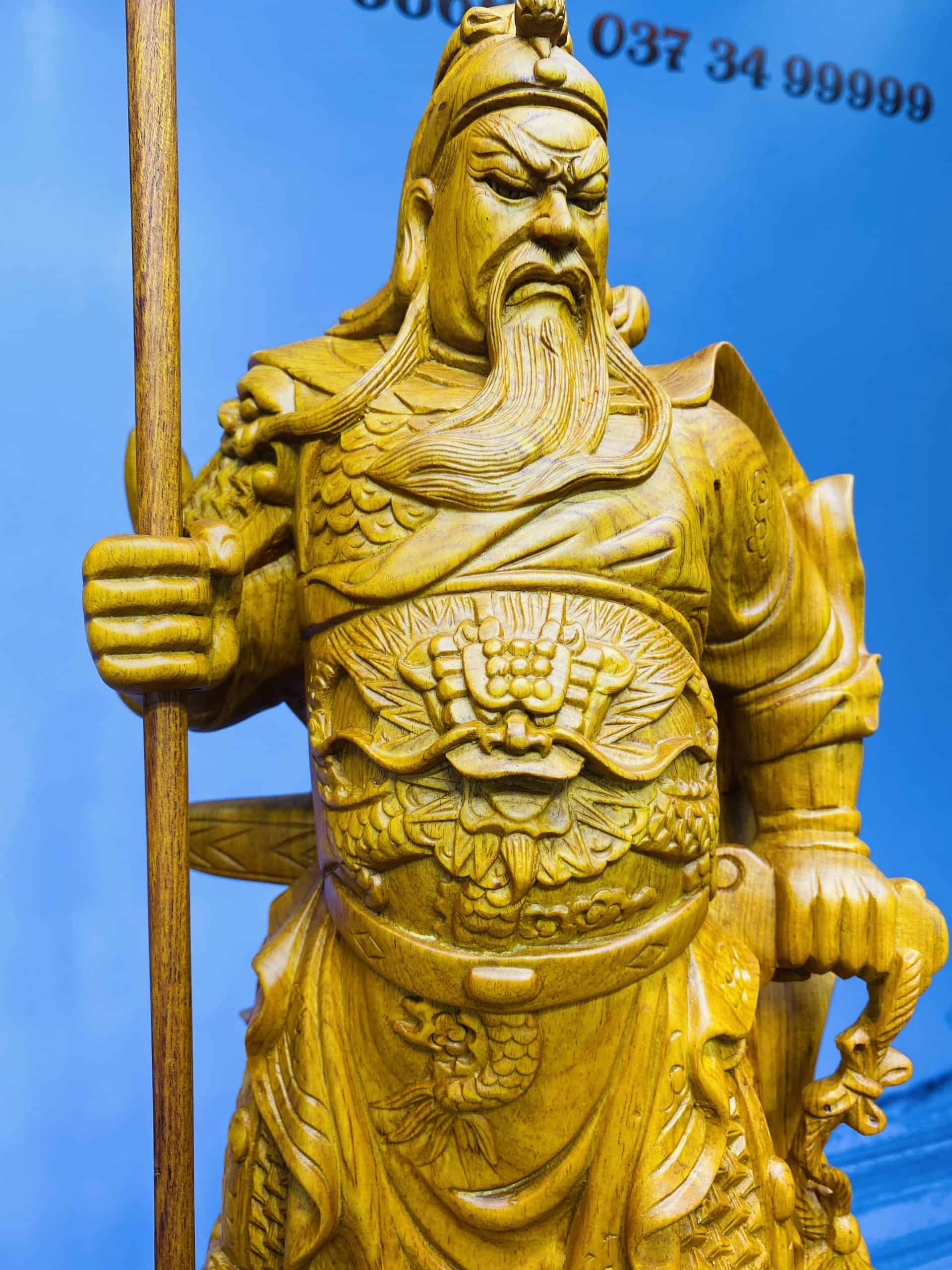 Tượng Quan Công Chống Đao Gỗ Hương Đá Cao 60