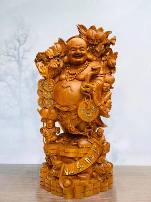 Tượng Di Lặc Ngũ Phúc Vạn Sự Như Ý Gỗ Hương Đá Cao 80