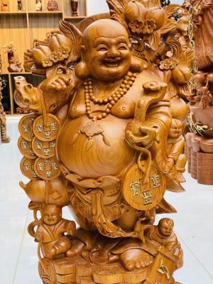 Tượng Di Lặc Ngũ Phúc Vạn Sự Như Ý Gỗ Hương Đá Cao 80