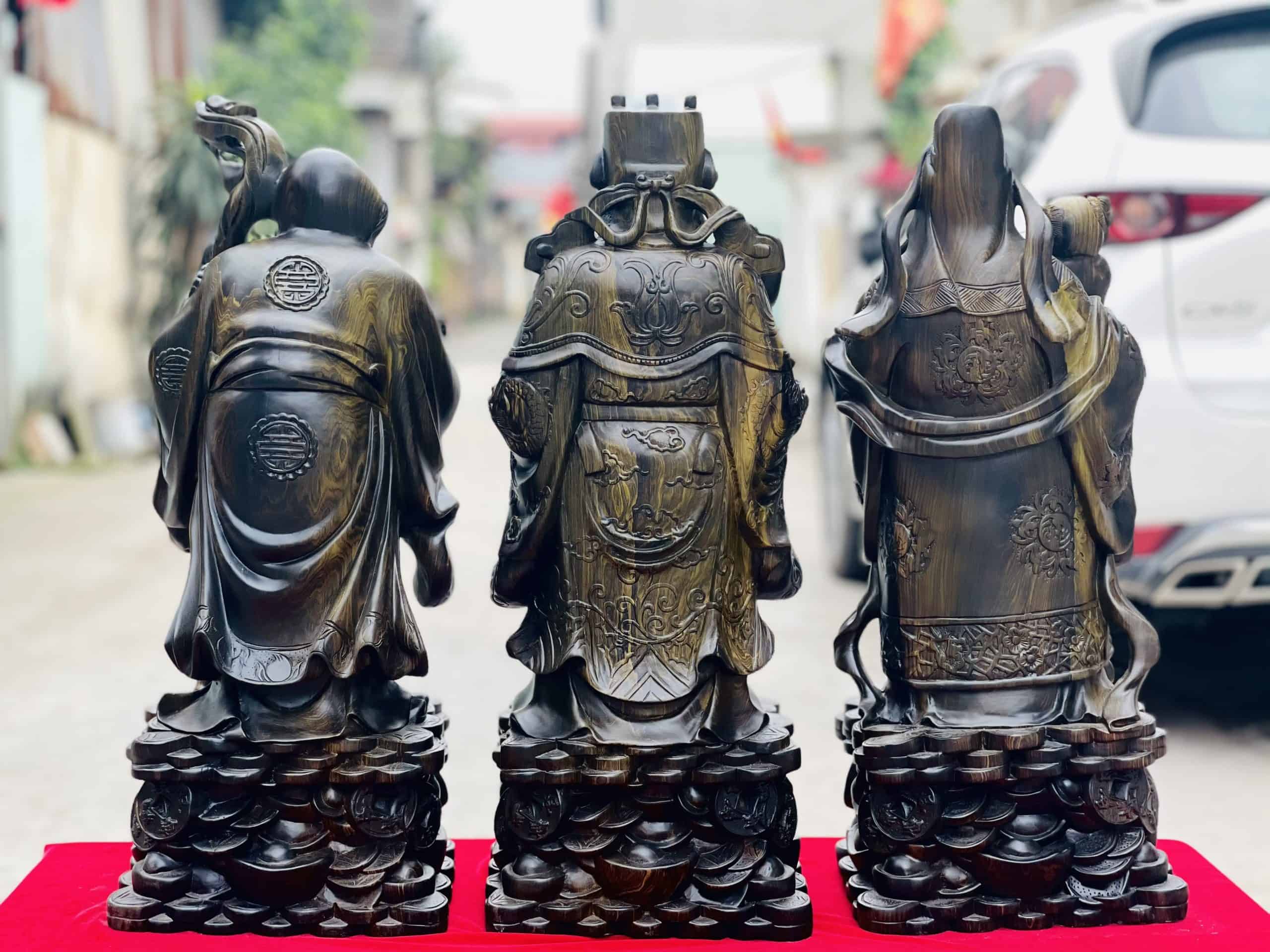 Tượng tam đa phúc lộc thọ gỗ mun hoa cao 68