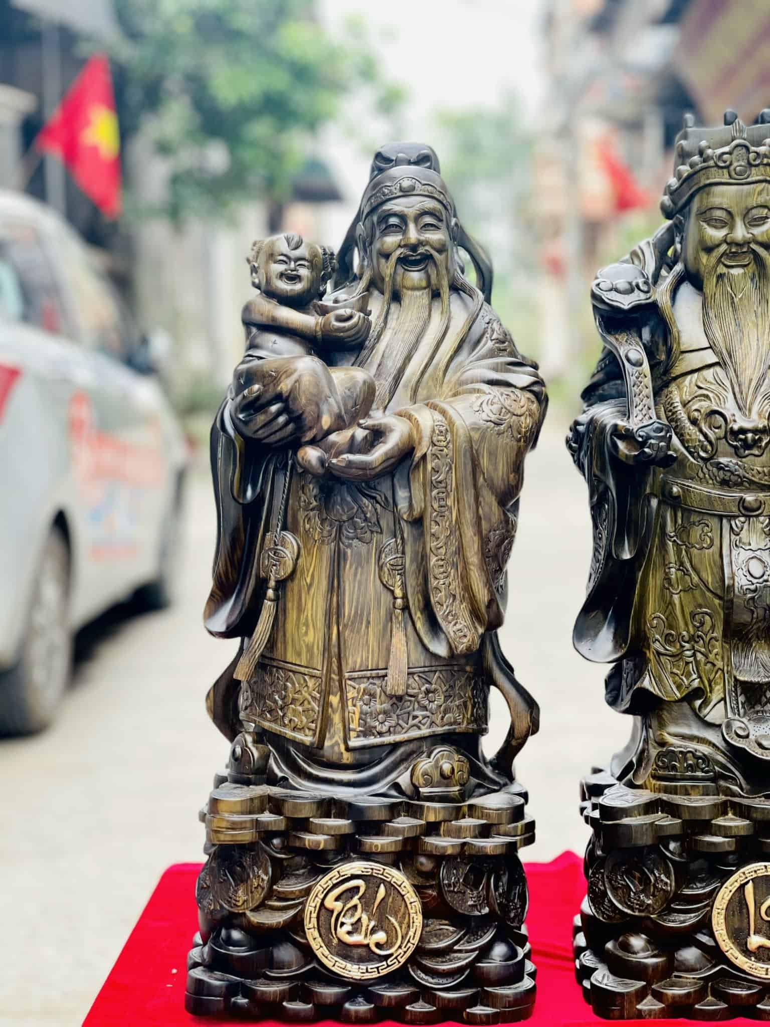 Tượng tam đa phúc lộc thọ gỗ mun hoa cao 68