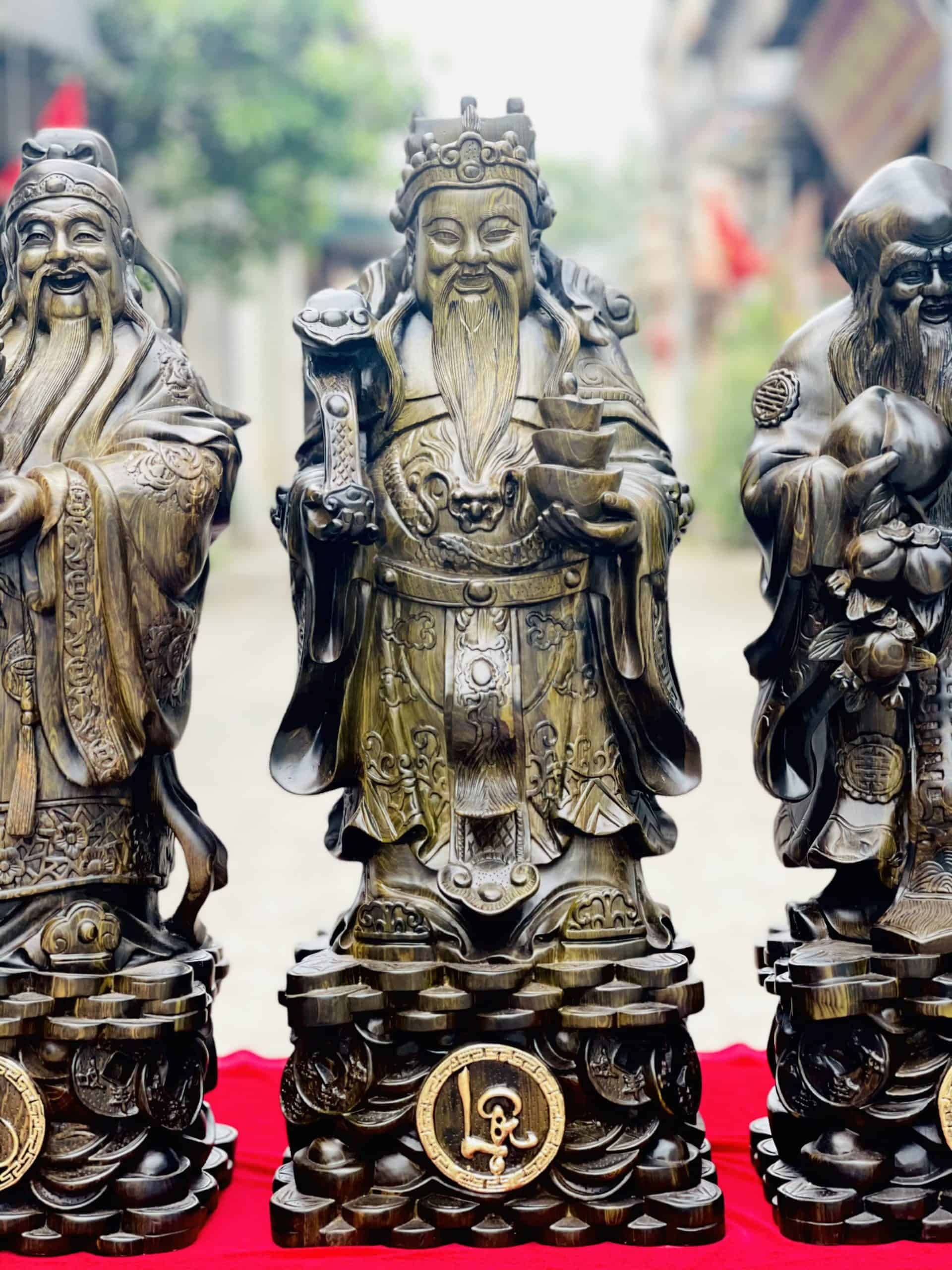 Tượng tam đa phúc lộc thọ gỗ mun hoa cao 68