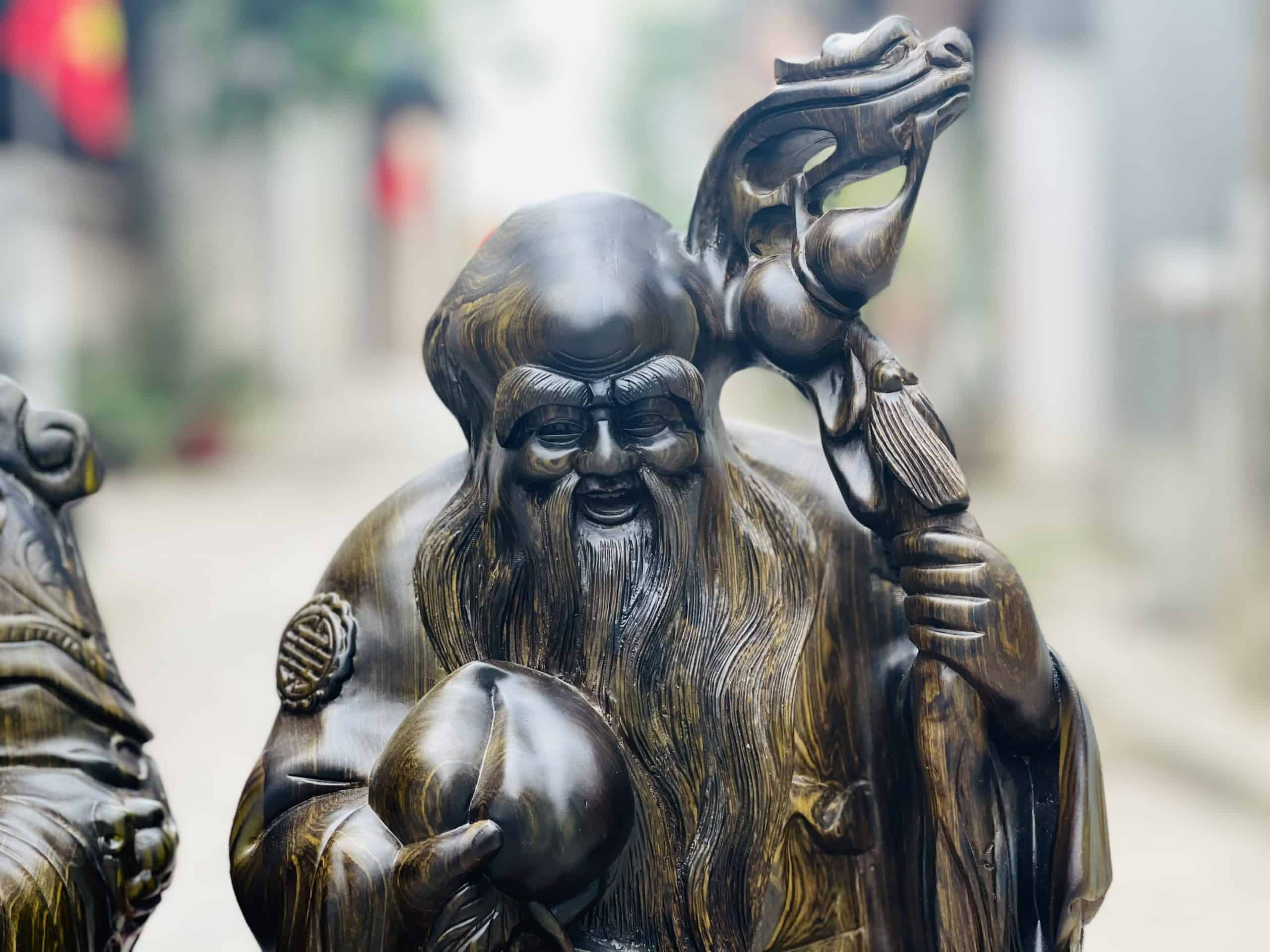 Tượng tam đa phúc lộc thọ gỗ mun hoa cao 68