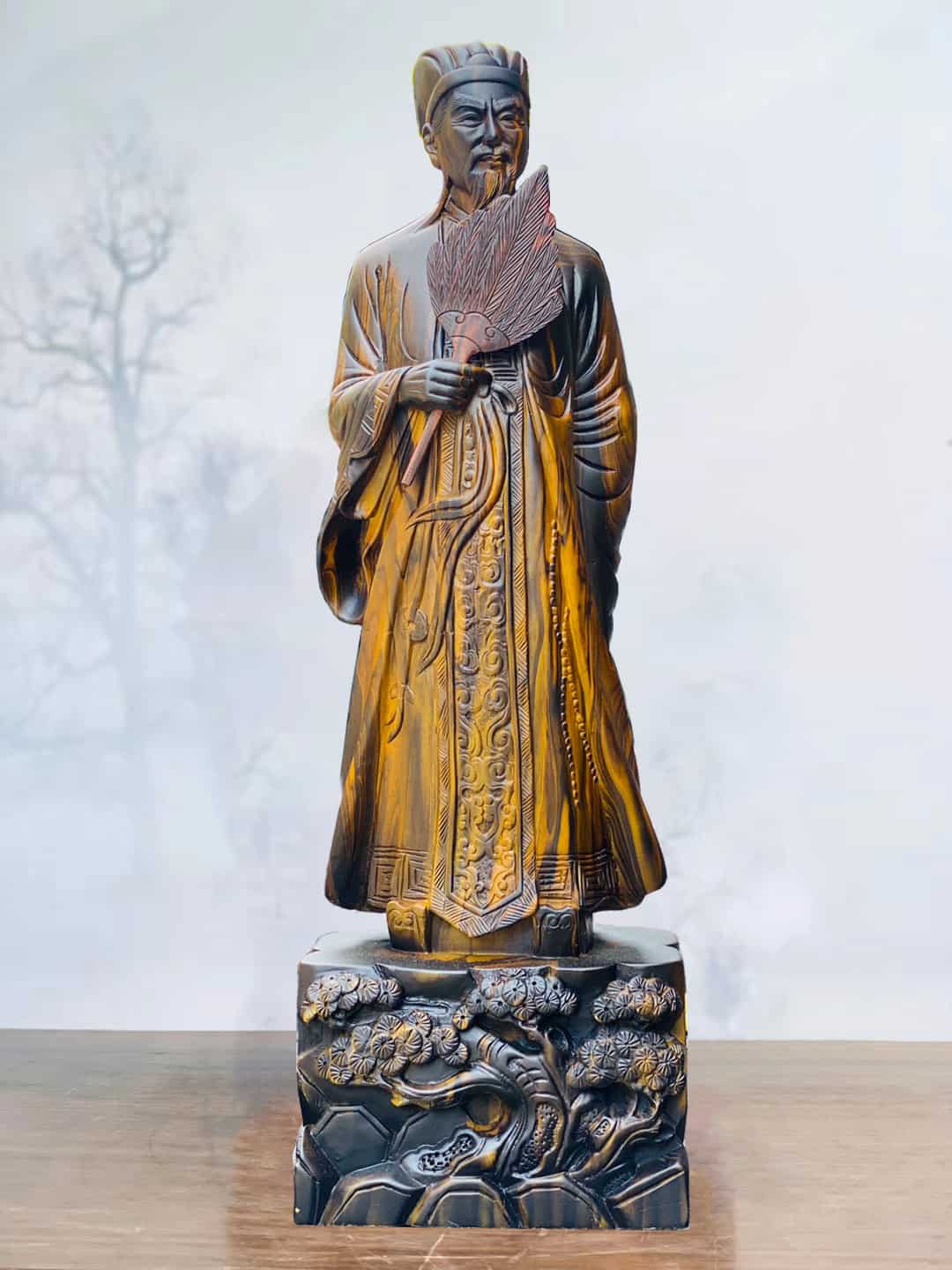 Tượng Khổng Minh Tiên Sinh Gỗ Mun Hoa Cao 60