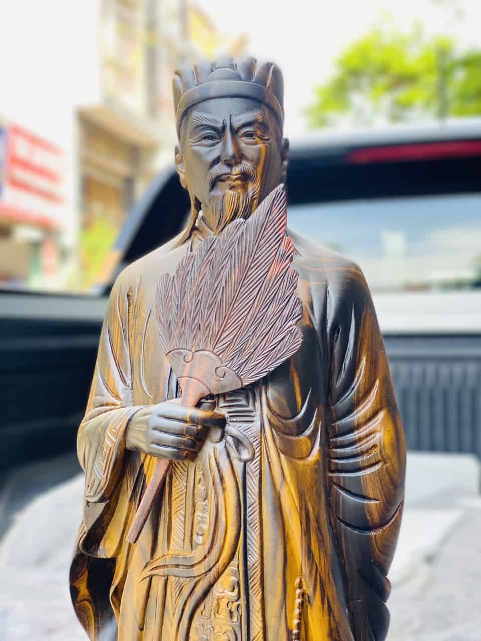 Tượng Khổng Minh Tiên Sinh Gỗ Mun Hoa Cao 60