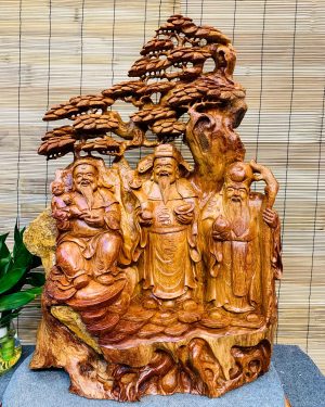 Tam Đa Phúc Lộc Thọ Đứng Gốc Tùng Gỗ Hương Ta