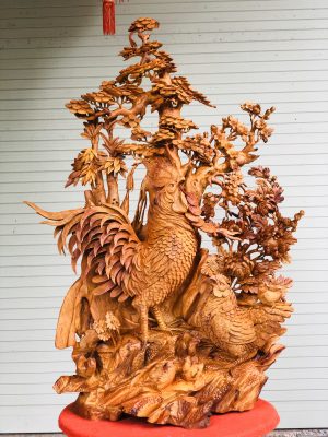Tượng Gia Đình Gà Cảnh Bốn Mùa Gỗ Hương Ta