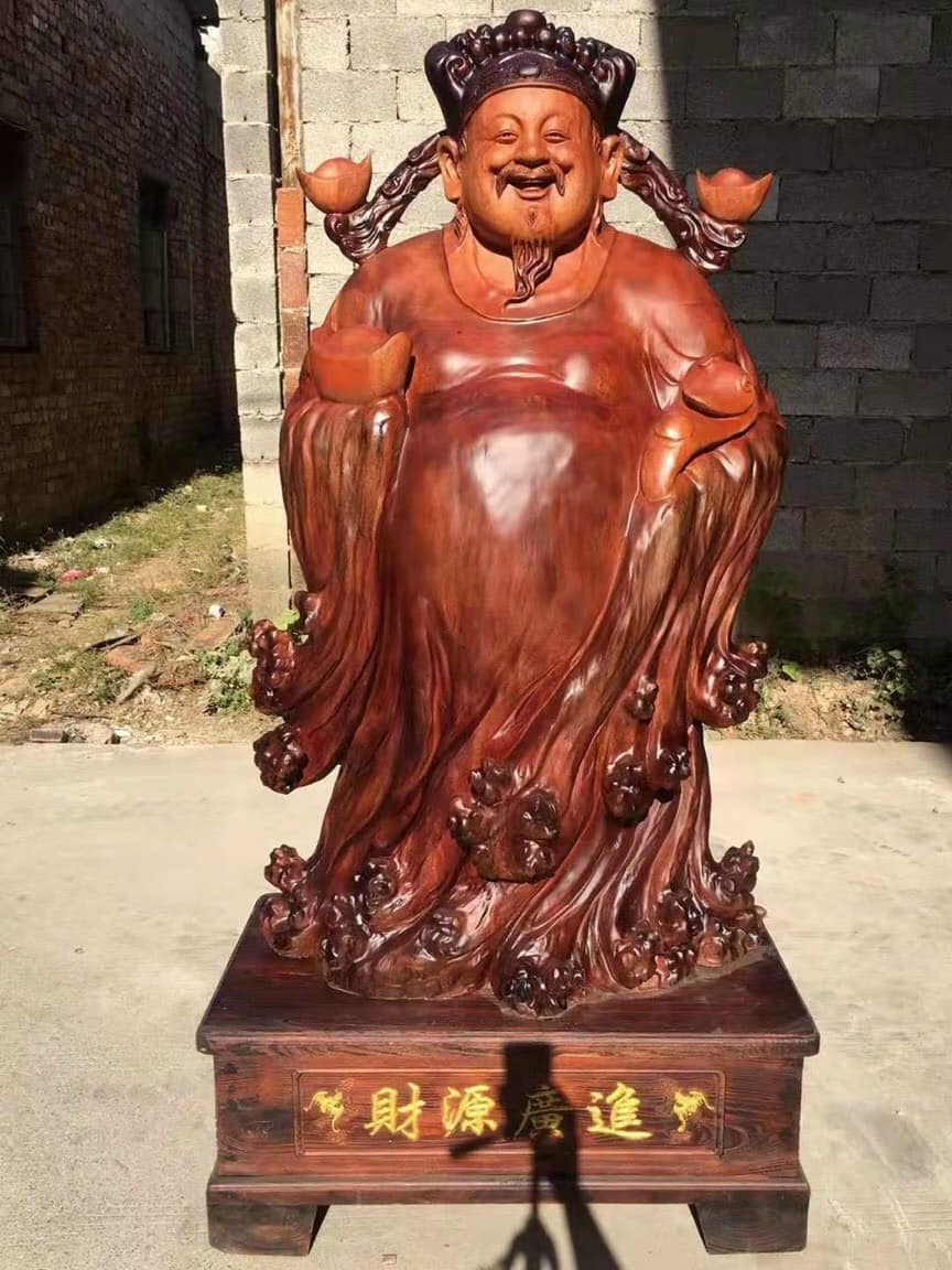 Tượng Thần Tài Nghênh Hỷ Gỗ Hương Đá Cao 2m