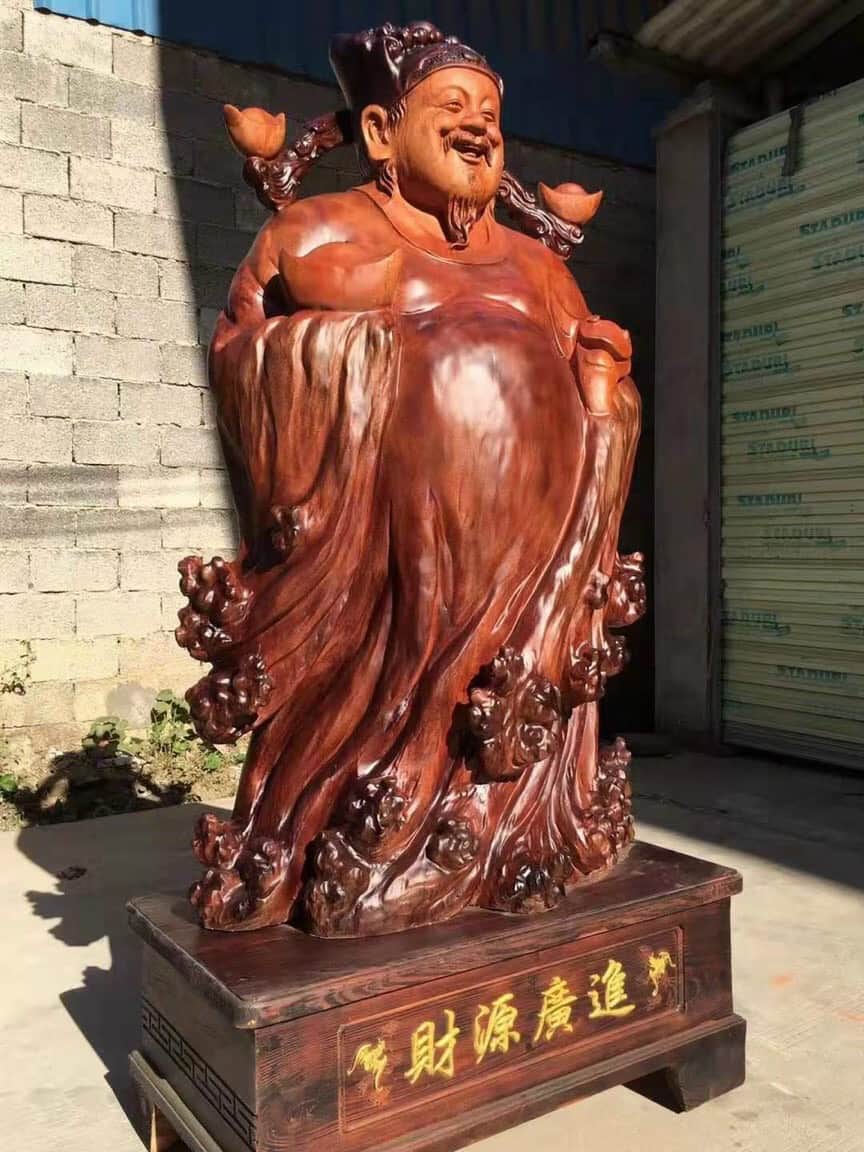 Tượng Thần Tài Nghênh Hỷ Gỗ Hương Đá Cao 2m