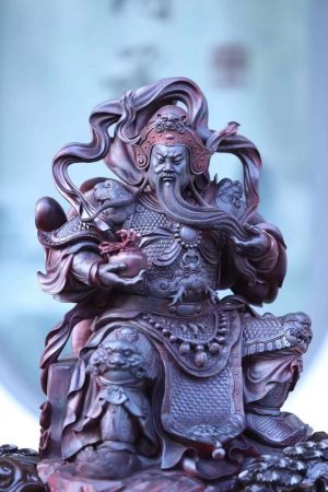 Tượng Quan Công Ngồi Vuốt Râu Gỗ Vương Mộc Tử Đàn Ấn Độ