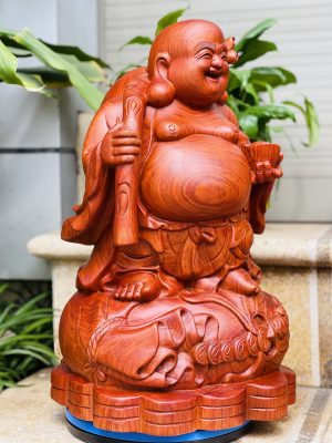 Tượng Di Lặc Vác Bao Tiền Gỗ Hương Đá Cao 50