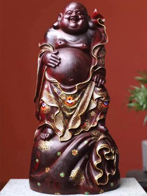 Tượng Di Lặc Đứng Bao Tiền Gỗ Vương Mộc Tử Đàn Ấn Độ