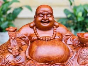 Tượng Di Lặc Ngồi Bê Thỏi Vàng Gỗ Hương Đá Ngang 50