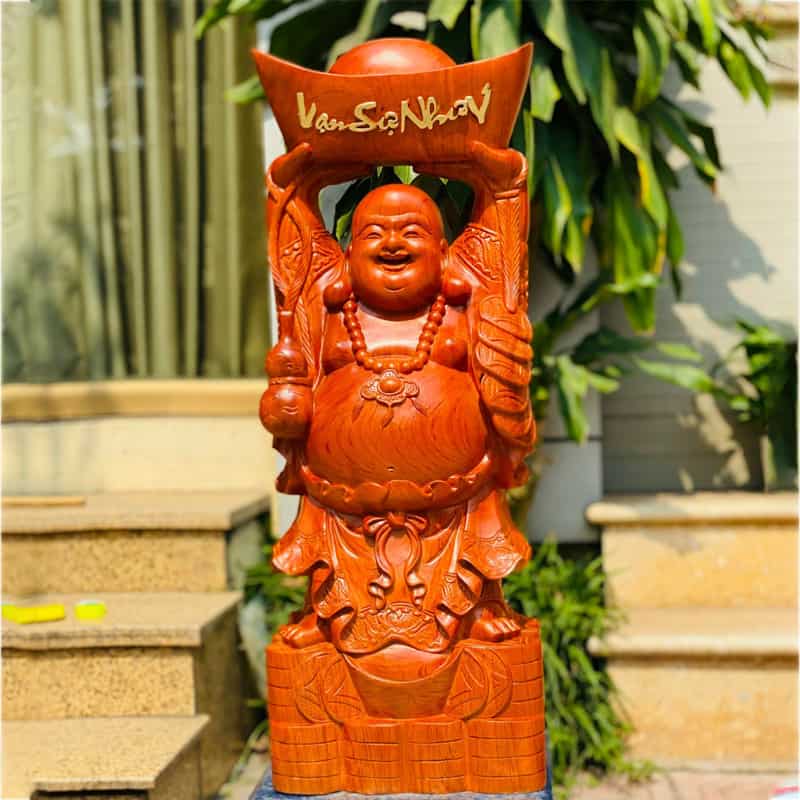 Tượng phật di lặc dâng vàng gỗ hương đá cao 80