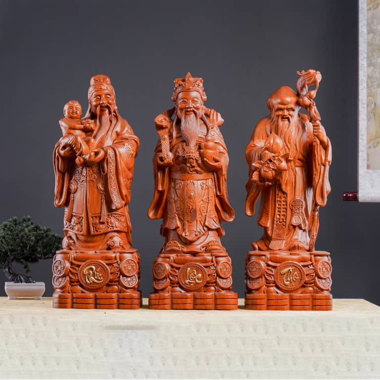 Tượng Tam Đa Phúc Lộc Thọ Gỗ Hương Đá Cao 60