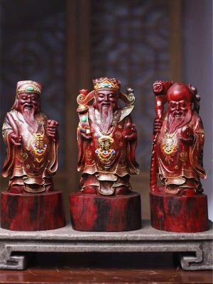 Tượng Tam Đa Phúc Lộc Thọ Gỗ Tử Đàn Ấn Độ Vẽ Gấm Vàng