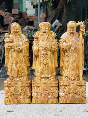 Tượng Tam Đa Phúc Lộc Thọ Gỗ Huyết Long Cao 30