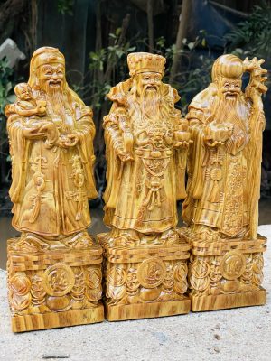 Tượng Tam Đa Phúc Lộc Thọ Gỗ Huyết Long Cao 30