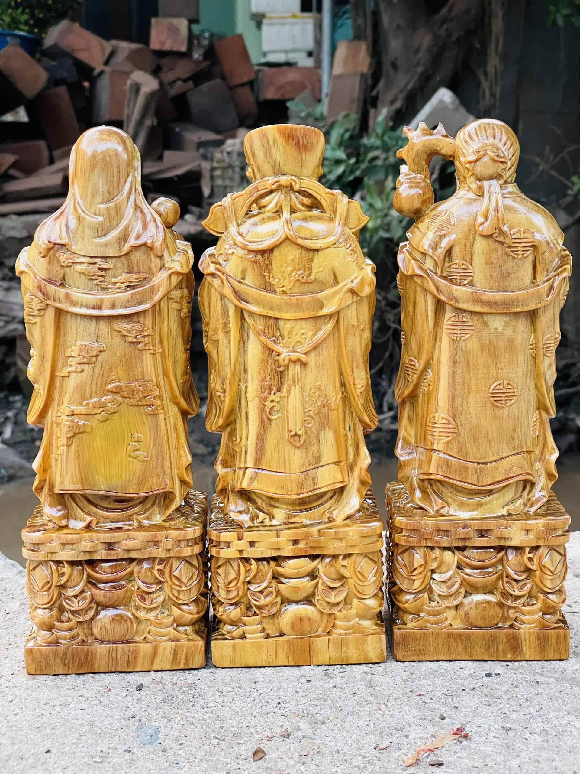 Tượng Tam Đa Phúc Lộc Thọ Gỗ Huyết Long Cao 30