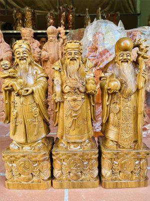 Tượng Tam Đa Phúc Lộc Thọ Gỗ Bách Xanh Cao 30