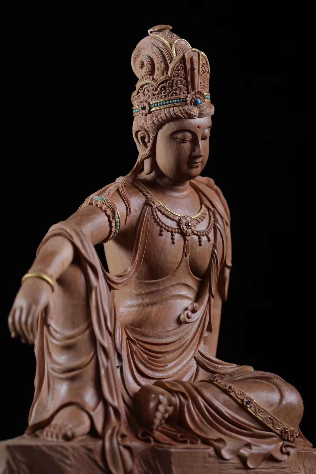 Tượng Quan Âm Tự Tại Gỗ Đàn Hương Ấn Độ Cao 28