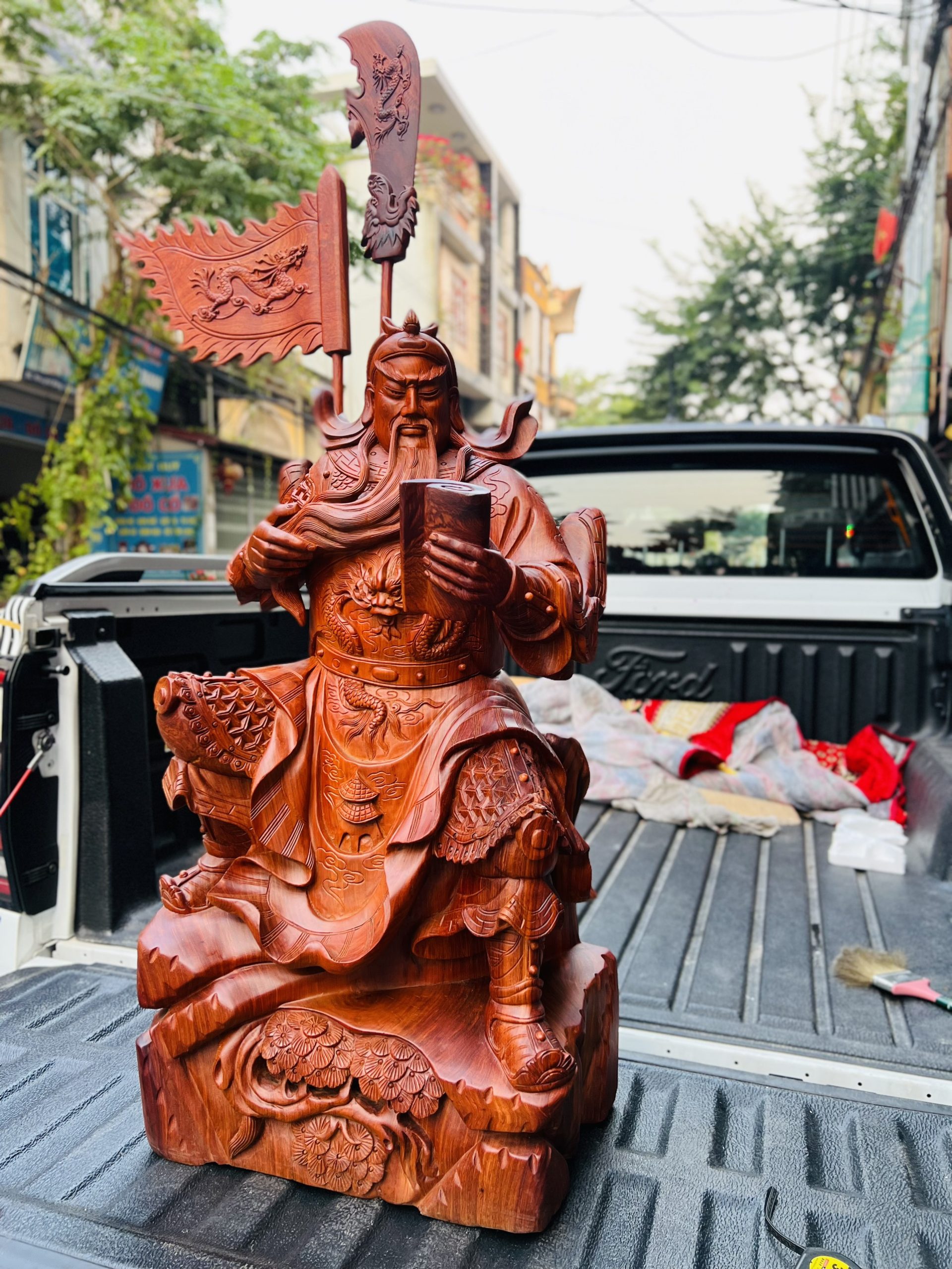 Tượng Quan Công Đọc Sách Gỗ Hương Ta Cao 80