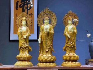 Tượng Tây Phương Tam Thánh Gỗ Long Não Vẽ Màu