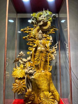 Tượng Quan Âm Ngự Long Gỗ Kim Tơ Nam Mộc