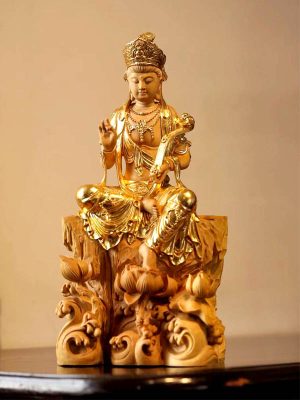 Tượng Quan Âm Tự Tại Gỗ Hoàng Dương Dát Vàng