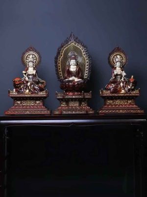 Tượng Hoa Nghiêm Tam Thánh Gỗ Tử Đàn Ấn Độ
