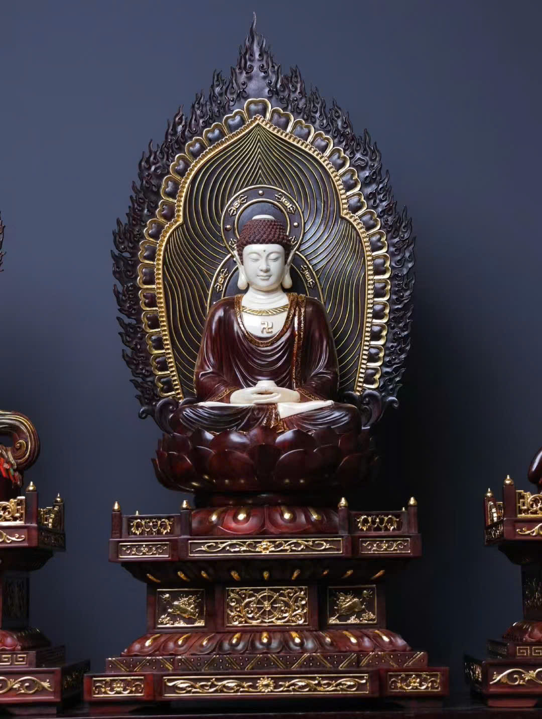 Tượng Hoa Nghiêm Tam Thánh Gỗ Tử Đàn Ấn Độ