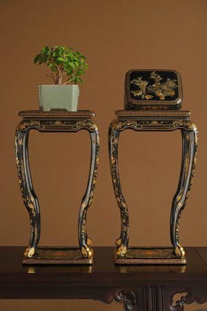 Đôn Cảnh Gỗ Nanmu Vàng Sơn Mài Vẽ Gấm