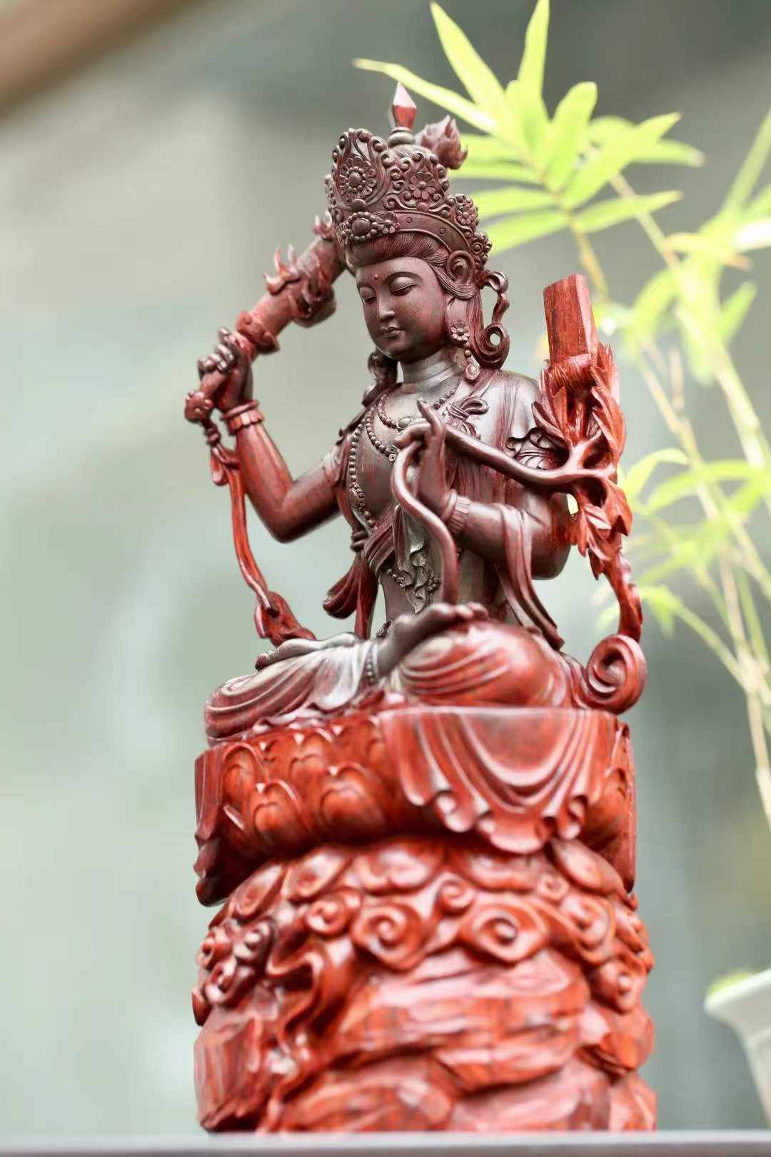 Tượng Văn Thù Bồ Tát Gỗ Tử Đàn Ấn Độ Cao 33