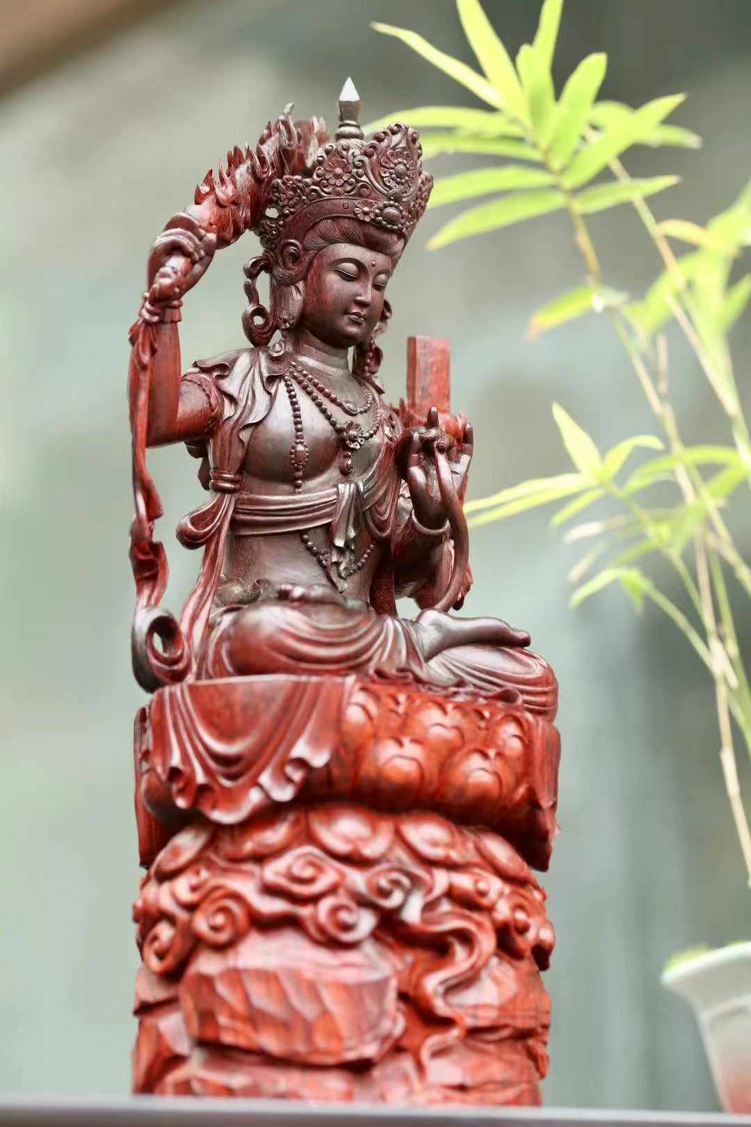 Tượng Văn Thù Bồ Tát Gỗ Tử Đàn Ấn Độ Cao 33