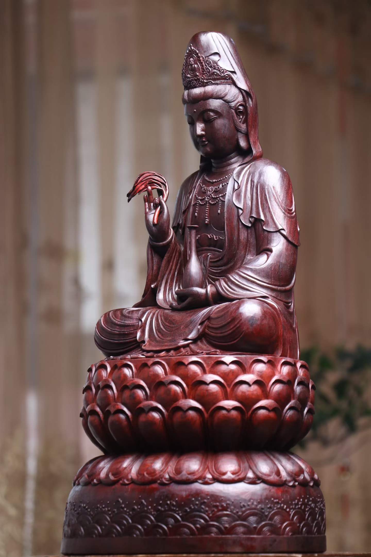 Tượng Quan Thế Âm Bồ Tát Gỗ Tử Đàn Ấn Độ Cao 51