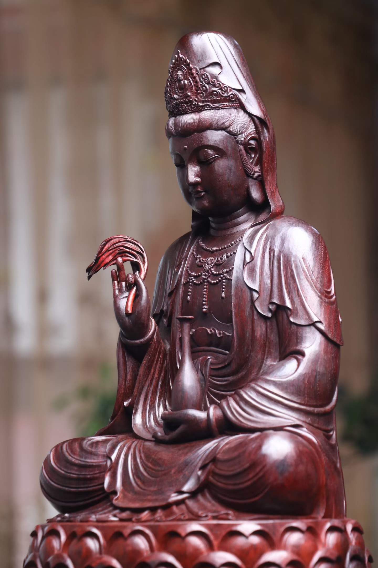 Tượng Quan Thế Âm Bồ Tát Gỗ Tử Đàn Ấn Độ Cao 51
