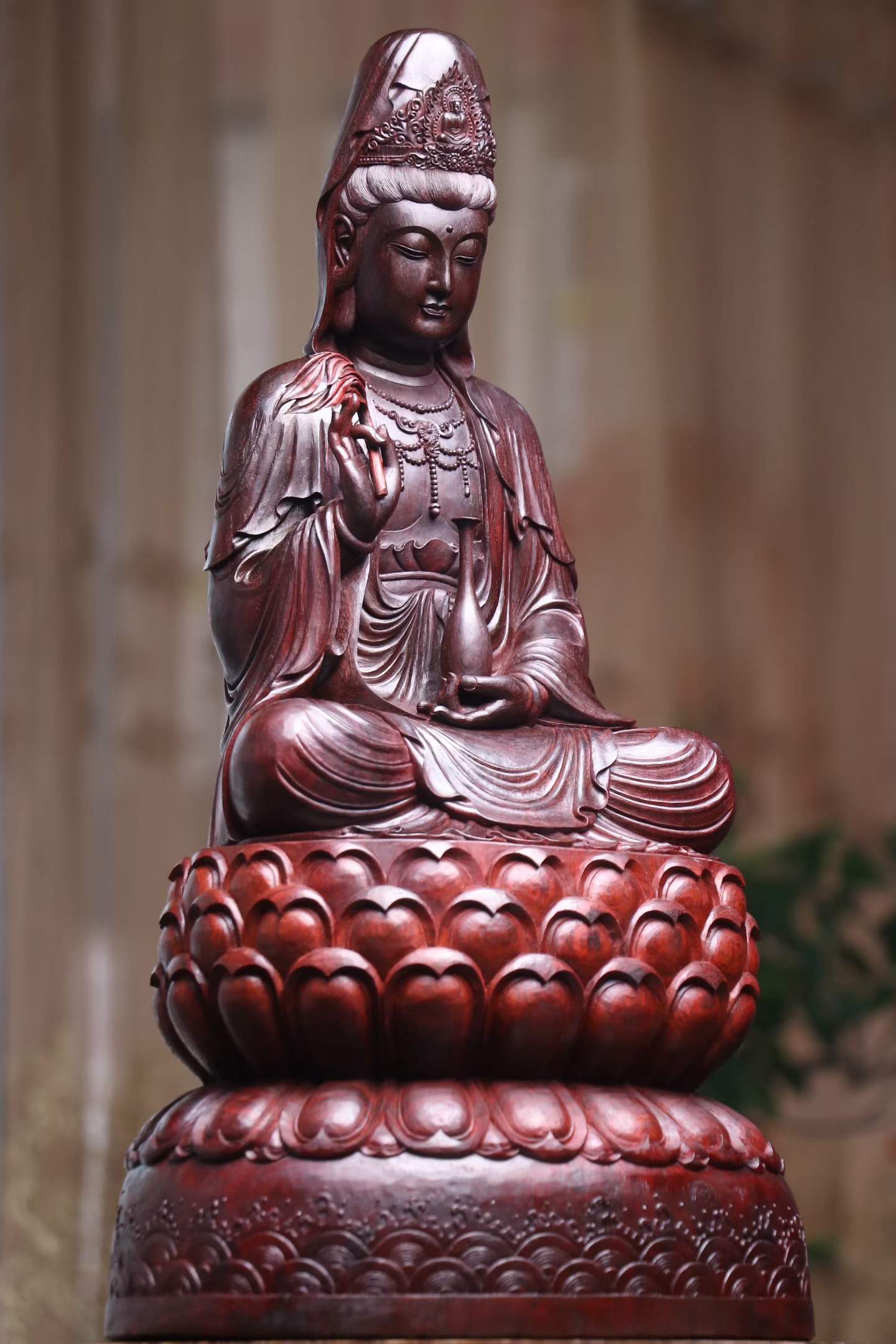 Tượng Quan Thế Âm Bồ Tát Gỗ Tử Đàn Ấn Độ Cao 51