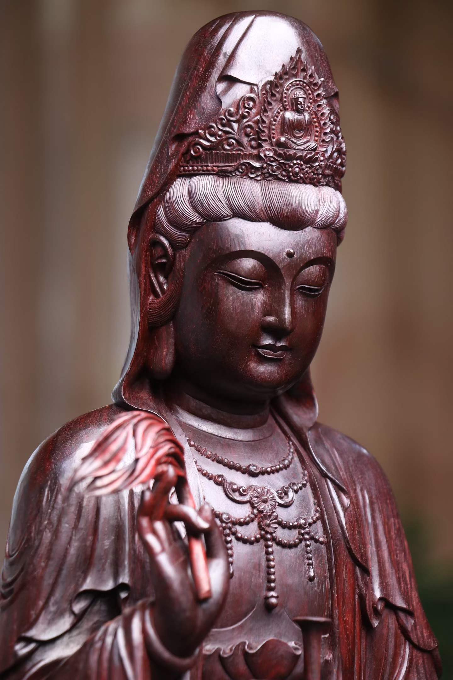 Tượng Quan Thế Âm Bồ Tát Gỗ Tử Đàn Ấn Độ Cao 51